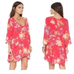 Free People Red Floral Eyes on You Mini Dress With Pockets Size 4